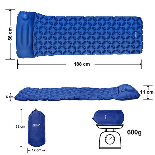 EZILIF Isomatte Selbstaufblasend Kompressionsdesign Camping Schlafmatte Outdoor Aufblasbar Isomatten Ultraleicht Luftmatratzen für Camping, Reise, Wandern, Schwimmbad - 6