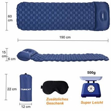 Tarent Isomatte/Aufblasbare Luftmatte Ultraleicht Kleines Packmaß, Camping Matratze und Isomatten, Schlafmatte für Outdoor, Reise, Strand - 2
